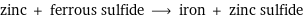 zinc + ferrous sulfide ⟶ iron + zinc sulfide