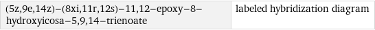 (5z, 9e, 14z)-(8xi, 11r, 12s)-11, 12-epoxy-8-hydroxyicosa-5, 9, 14-trienoate | labeled hybridization diagram