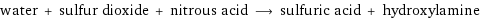 water + sulfur dioxide + nitrous acid ⟶ sulfuric acid + hydroxylamine