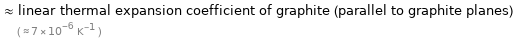  ≈ linear thermal expansion coefficient of graphite (parallel to graphite planes) ( ≈ 7×10^-6 K^(-1) )