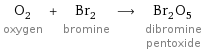 O_2 oxygen + Br_2 bromine ⟶ Br_2O_5 dibromine pentoxide