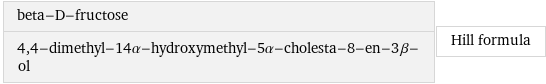 beta-D-fructose 4, 4-dimethyl-14α-hydroxymethyl-5α-cholesta-8-en-3β-ol | Hill formula