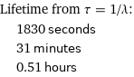 Lifetime from τ = 1/λ:  | 1830 seconds  | 31 minutes  | 0.51 hours