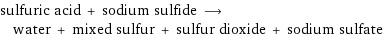 sulfuric acid + sodium sulfide ⟶ water + mixed sulfur + sulfur dioxide + sodium sulfate