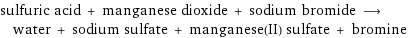 sulfuric acid + manganese dioxide + sodium bromide ⟶ water + sodium sulfate + manganese(II) sulfate + bromine