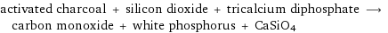 activated charcoal + silicon dioxide + tricalcium diphosphate ⟶ carbon monoxide + white phosphorus + CaSiO4