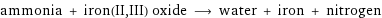 ammonia + iron(II, III) oxide ⟶ water + iron + nitrogen