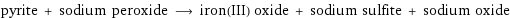 pyrite + sodium peroxide ⟶ iron(III) oxide + sodium sulfite + sodium oxide