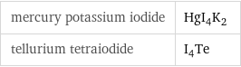 mercury potassium iodide | HgI_4K_2 tellurium tetraiodide | I_4Te