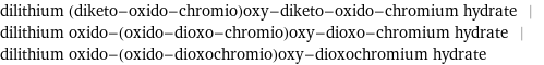 dilithium (diketo-oxido-chromio)oxy-diketo-oxido-chromium hydrate | dilithium oxido-(oxido-dioxo-chromio)oxy-dioxo-chromium hydrate | dilithium oxido-(oxido-dioxochromio)oxy-dioxochromium hydrate