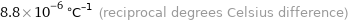 8.8×10^-6 °C^(-1) (reciprocal degrees Celsius difference)