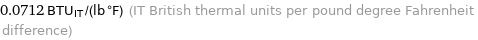 0.0712 BTU_IT/(lb °F) (IT British thermal units per pound degree Fahrenheit difference)