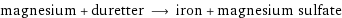 magnesium + duretter ⟶ iron + magnesium sulfate