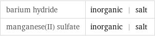 barium hydride | inorganic | salt manganese(II) sulfate | inorganic | salt