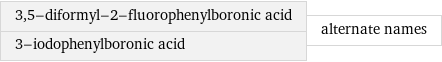 3, 5-diformyl-2-fluorophenylboronic acid 3-iodophenylboronic acid | alternate names