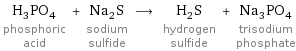 H_3PO_4 phosphoric acid + Na_2S sodium sulfide ⟶ H_2S hydrogen sulfide + Na_3PO_4 trisodium phosphate