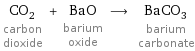 CO_2 carbon dioxide + BaO barium oxide ⟶ BaCO_3 barium carbonate