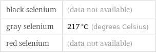 black selenium | (data not available) gray selenium | 217 °C (degrees Celsius) red selenium | (data not available)