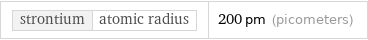 strontium | atomic radius | 200 pm (picometers)