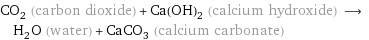 CO_2 (carbon dioxide) + Ca(OH)_2 (calcium hydroxide) ⟶ H_2O (water) + CaCO_3 (calcium carbonate)