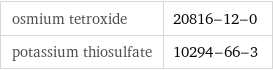 osmium tetroxide | 20816-12-0 potassium thiosulfate | 10294-66-3
