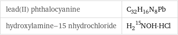 lead(II) phthalocyanine | C_32H_16N_8Pb hydroxylamine-15 nhydrochloride | H_2^15NOH·HCl