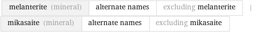 melanterite (mineral) | alternate names | excluding melanterite | mikasaite (mineral) | alternate names | excluding mikasaite