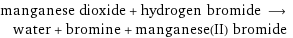 manganese dioxide + hydrogen bromide ⟶ water + bromine + manganese(II) bromide