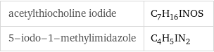 acetylthiocholine iodide | C_7H_16INOS 5-iodo-1-methylimidazole | C_4H_5IN_2