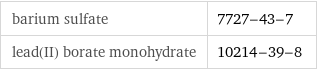 barium sulfate | 7727-43-7 lead(II) borate monohydrate | 10214-39-8