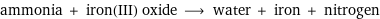 ammonia + iron(III) oxide ⟶ water + iron + nitrogen