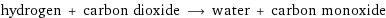 hydrogen + carbon dioxide ⟶ water + carbon monoxide