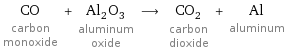 CO carbon monoxide + Al_2O_3 aluminum oxide ⟶ CO_2 carbon dioxide + Al aluminum