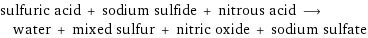 sulfuric acid + sodium sulfide + nitrous acid ⟶ water + mixed sulfur + nitric oxide + sodium sulfate