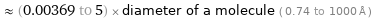  ≈ (0.00369 to 5) × diameter of a molecule ( 0.74 to 1000 Å )