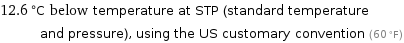 12.6 °C below temperature at STP (standard temperature and pressure), using the US customary convention (60 °F)