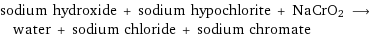 sodium hydroxide + sodium hypochlorite + NaCrO2 ⟶ water + sodium chloride + sodium chromate