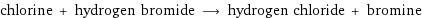 chlorine + hydrogen bromide ⟶ hydrogen chloride + bromine