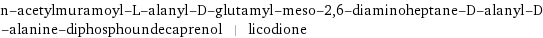 n-acetylmuramoyl-L-alanyl-D-glutamyl-meso-2, 6-diaminoheptane-D-alanyl-D-alanine-diphosphoundecaprenol | licodione