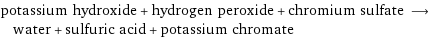 potassium hydroxide + hydrogen peroxide + chromium sulfate ⟶ water + sulfuric acid + potassium chromate