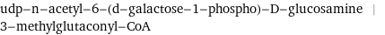 udp-n-acetyl-6-(d-galactose-1-phospho)-D-glucosamine | 3-methylglutaconyl-CoA