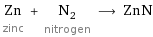 Zn zinc + N_2 nitrogen ⟶ ZnN