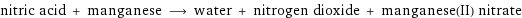 nitric acid + manganese ⟶ water + nitrogen dioxide + manganese(II) nitrate