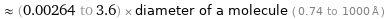  ≈ (0.00264 to 3.6) × diameter of a molecule ( 0.74 to 1000 Å )