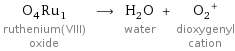 O_4Ru_1 ruthenium(VIII) oxide ⟶ H_2O water + (O_2)^+ dioxygenyl cation