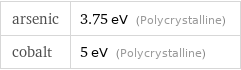 arsenic | 3.75 eV (Polycrystalline) cobalt | 5 eV (Polycrystalline)