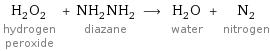 H_2O_2 hydrogen peroxide + NH_2NH_2 diazane ⟶ H_2O water + N_2 nitrogen