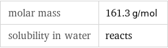 molar mass | 161.3 g/mol solubility in water | reacts