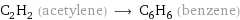 C_2H_2 (acetylene) ⟶ C_6H_6 (benzene)