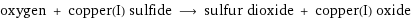 oxygen + copper(I) sulfide ⟶ sulfur dioxide + copper(I) oxide